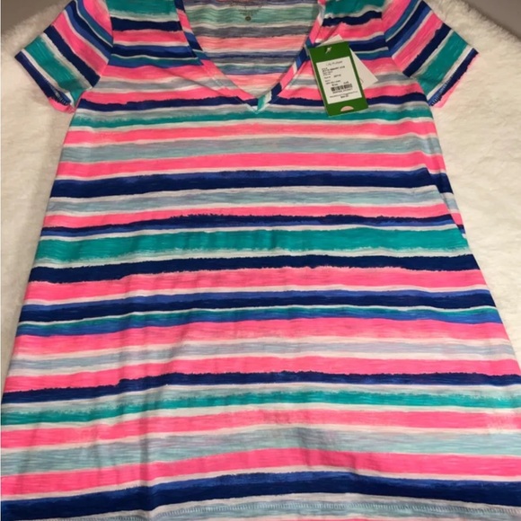 Lilly Pulitzer NWT Etta V-Neck Top Sandy Shell Stripe $44 Size XXS - Picture 6 of 7